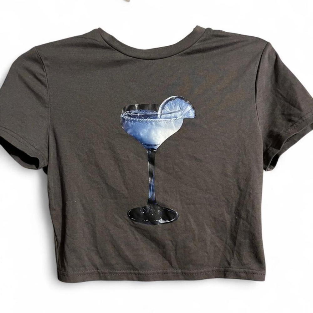 Stylish Black Shirt with Cocktail Design Crop Top